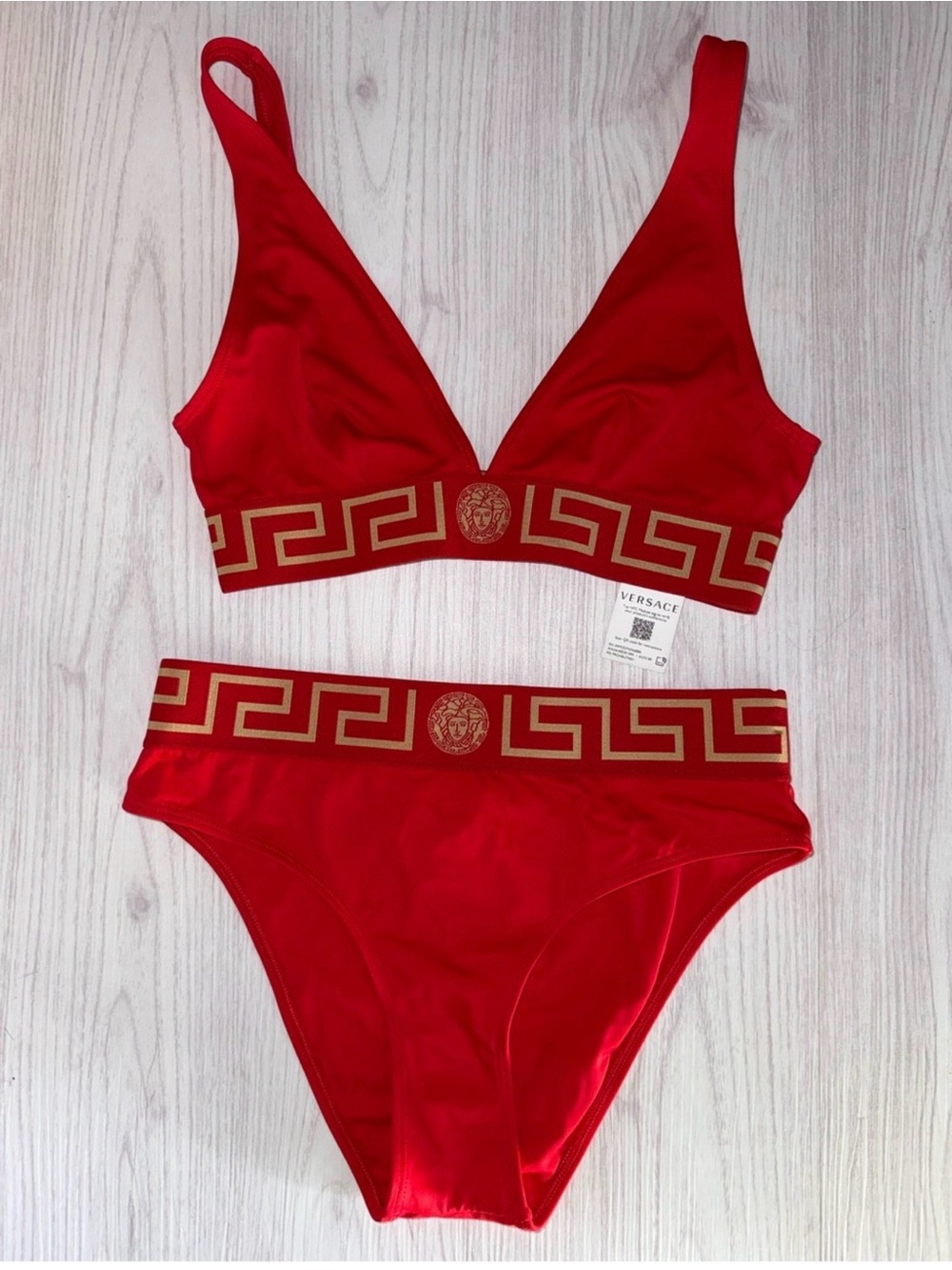 Versace Red Bikini with Gold Greek Key Trim
